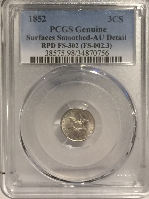 1852 PCGS Genuine AU Detail RPD FS-302